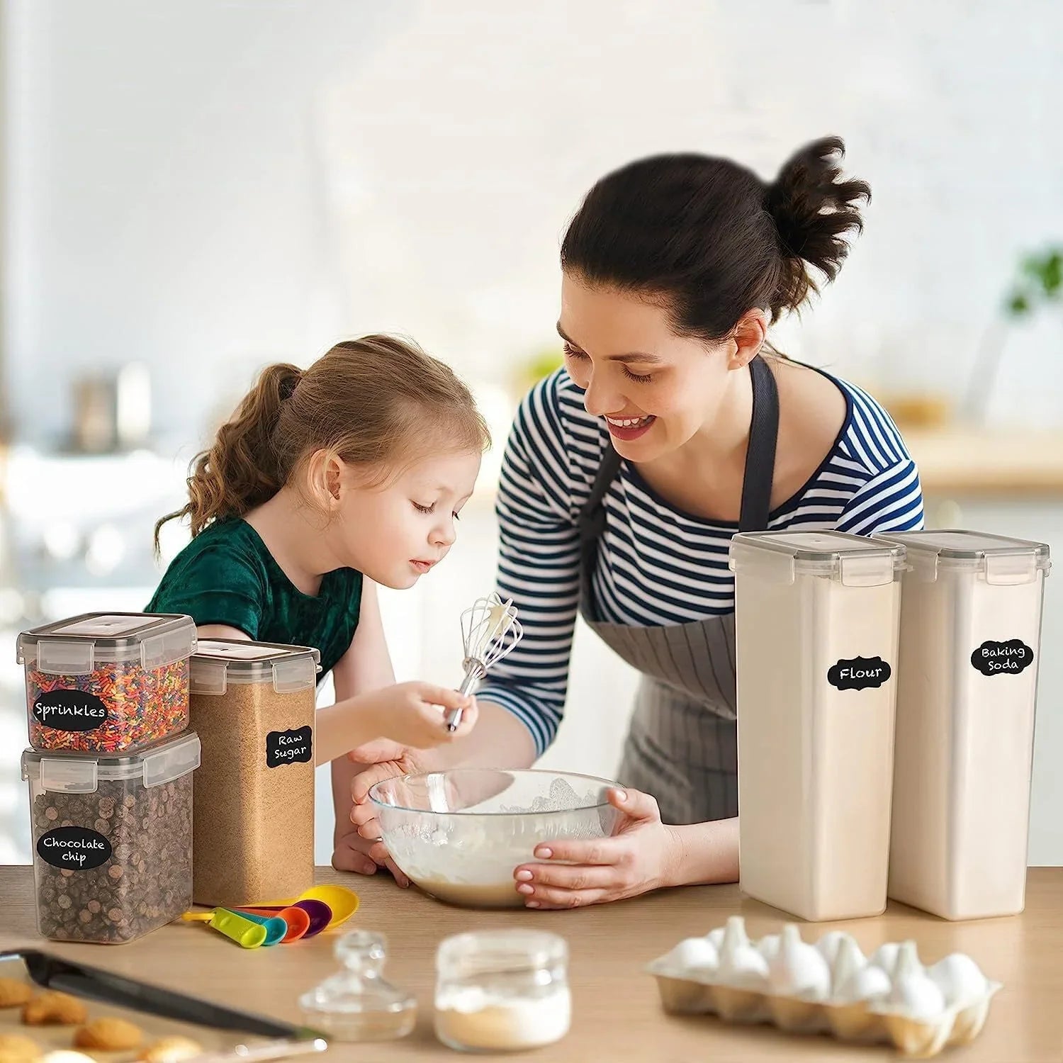 8 Piece Airtight Food Storage Containers Set with Lids & Labels for Kitchen Storage