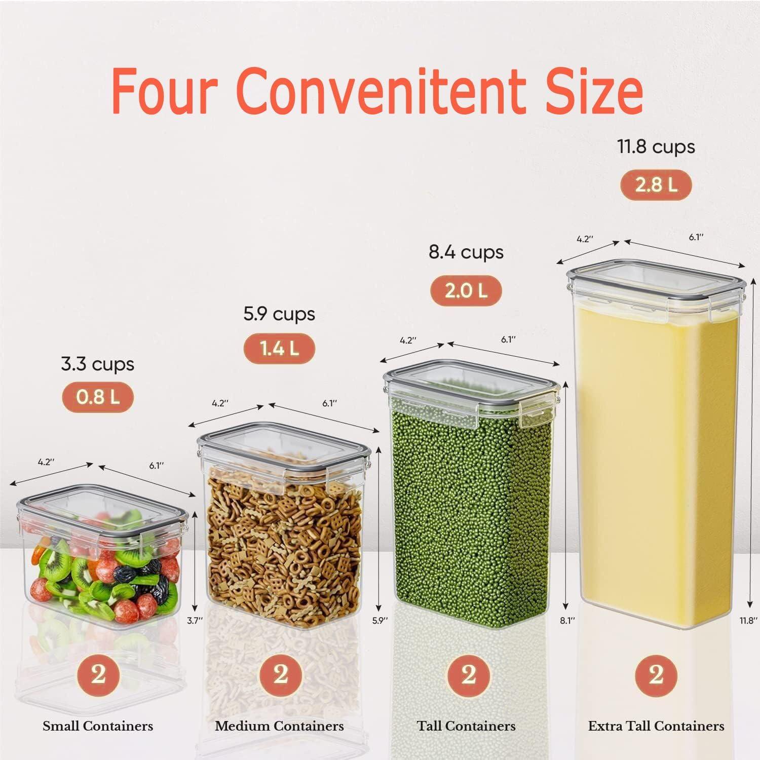 8 Piece Airtight Food Storage Containers Set with Lids & Labels for Kitchen Storage