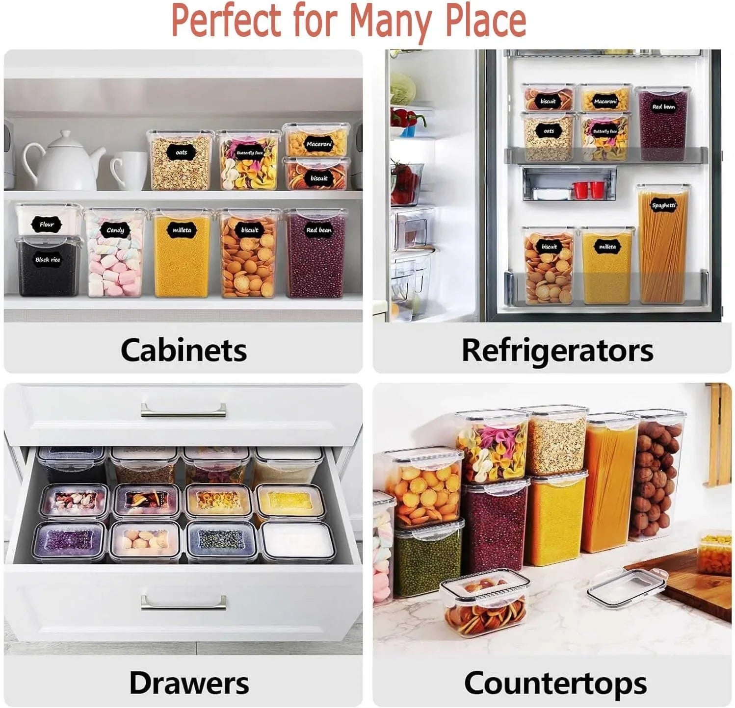 8 Piece Airtight Food Storage Containers Set with Lids & Labels for Kitchen Storage