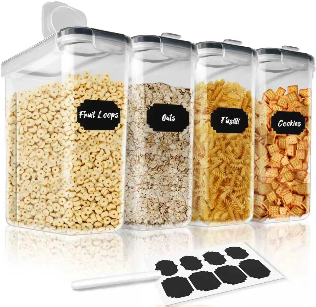 Airtight Cereal Storage Containers BPA-Free Food Dispensers with Pouring Lids for Pantry & Kitchen (4 Pack 2,5L)
