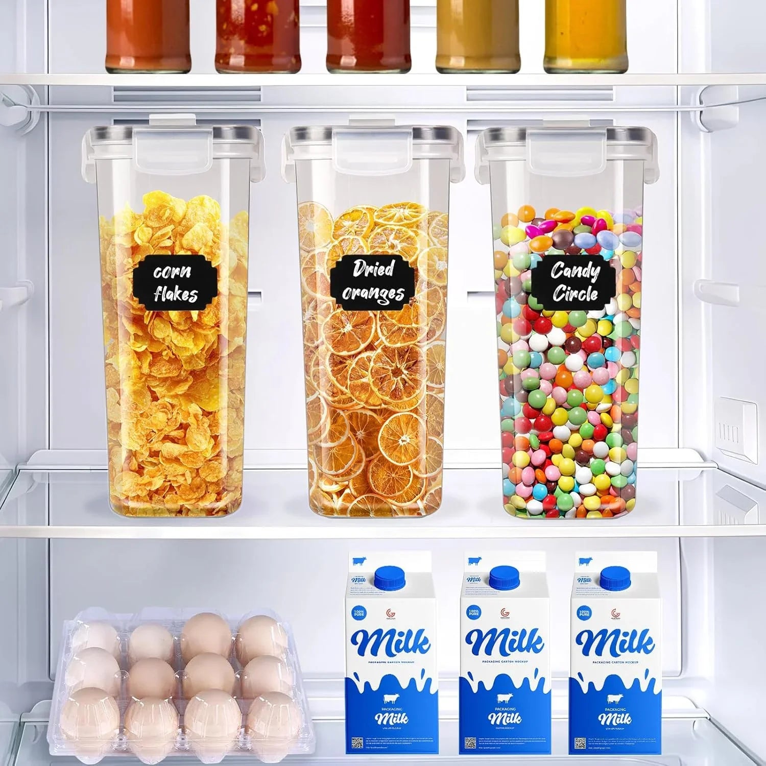 Airtight Cereal Storage Containers BPA-Free Food Dispensers with Pouring Lids for Pantry & Kitchen (4 Pack 2,5L)