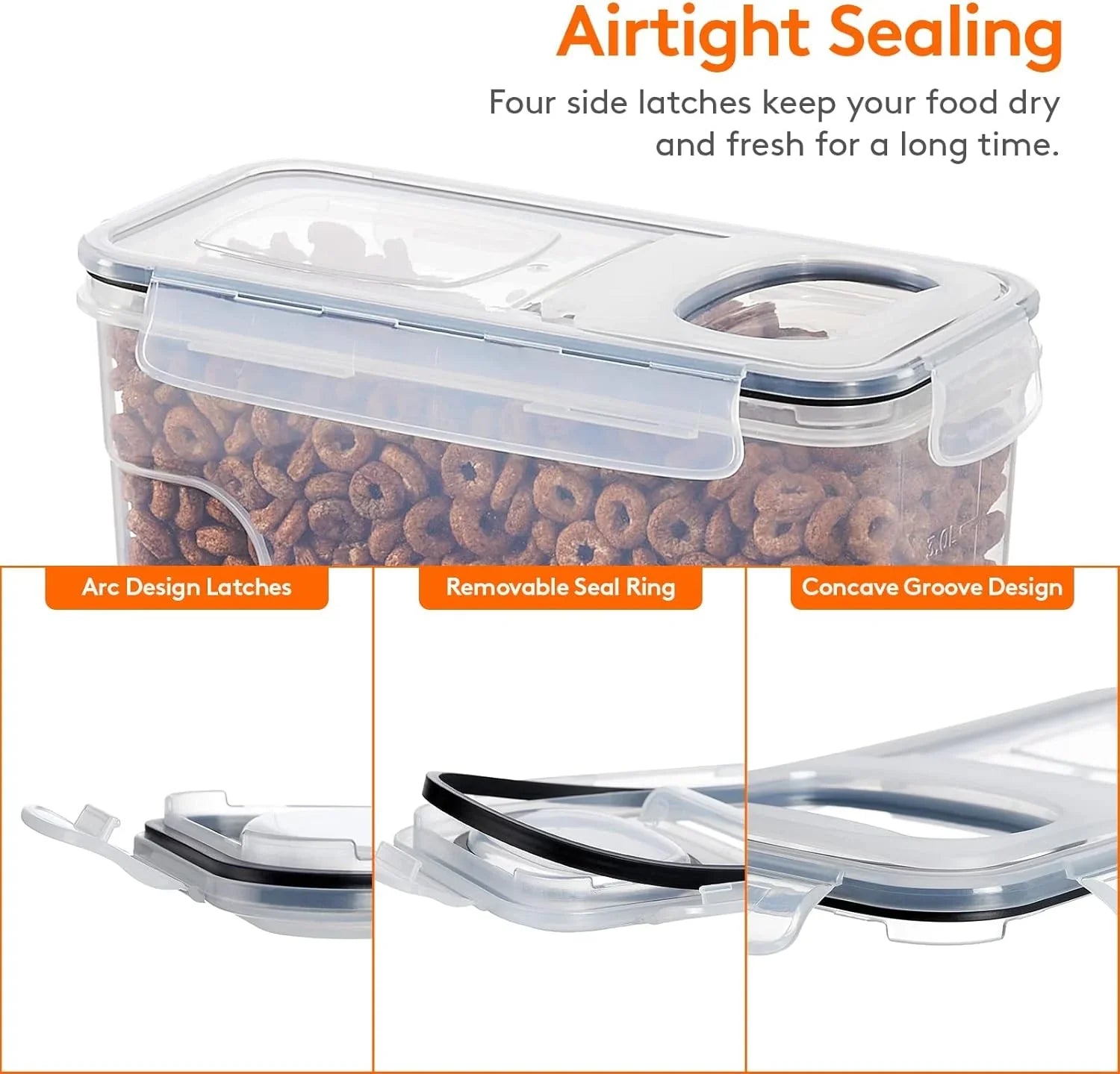 Airtight Cereal Storage Containers BPA-Free Food Dispensers with Pouring Lids for Pantry & Kitchen (4 Pack 2,5L)