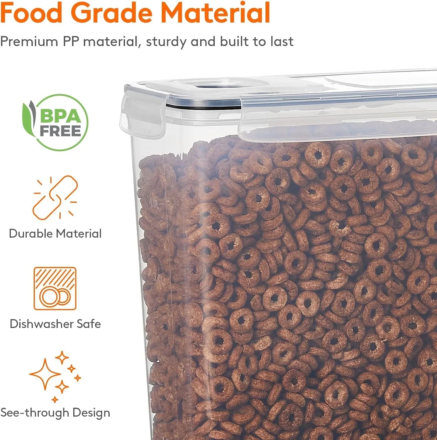 Airtight Cereal Storage Containers BPA-Free Food Dispensers with Pouring Lids for Pantry & Kitchen (4 Pack 2,5L)