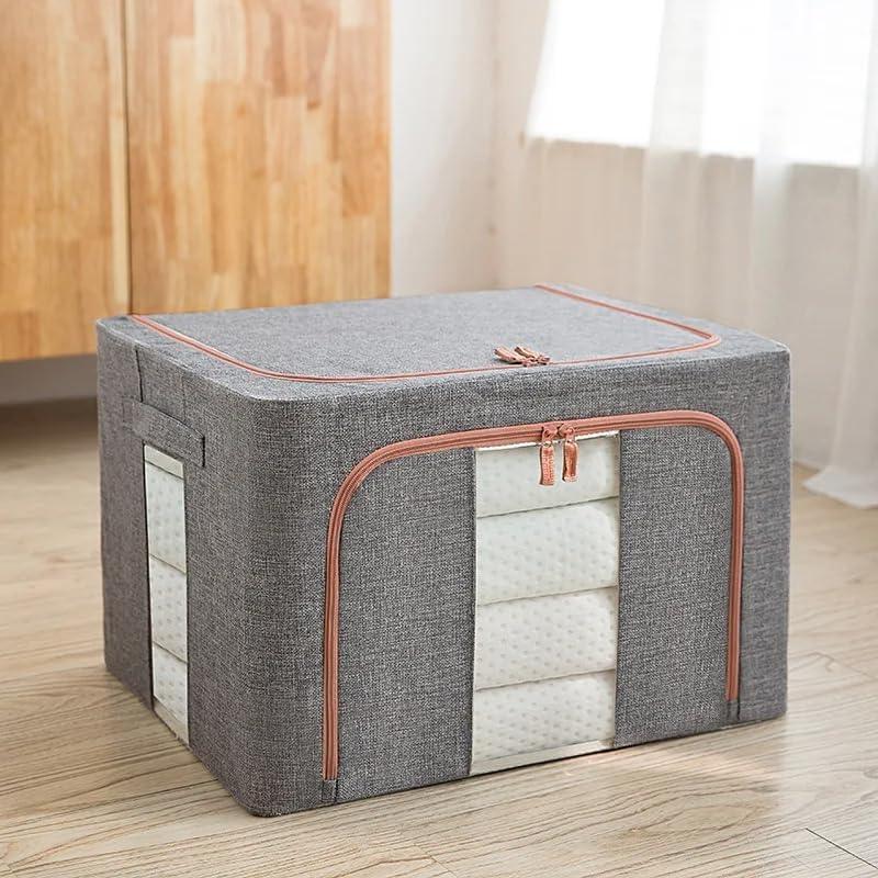 3 pack Large Clothes Storage Bins with Lids for Clothing, Bedding, Blankets, Toys (66L capacity - Grey)
