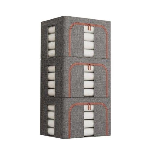 3 pack Large Clothes Storage Bins with Lids for Clothing, Bedding, Blankets, Toys (66L capacity - Grey)