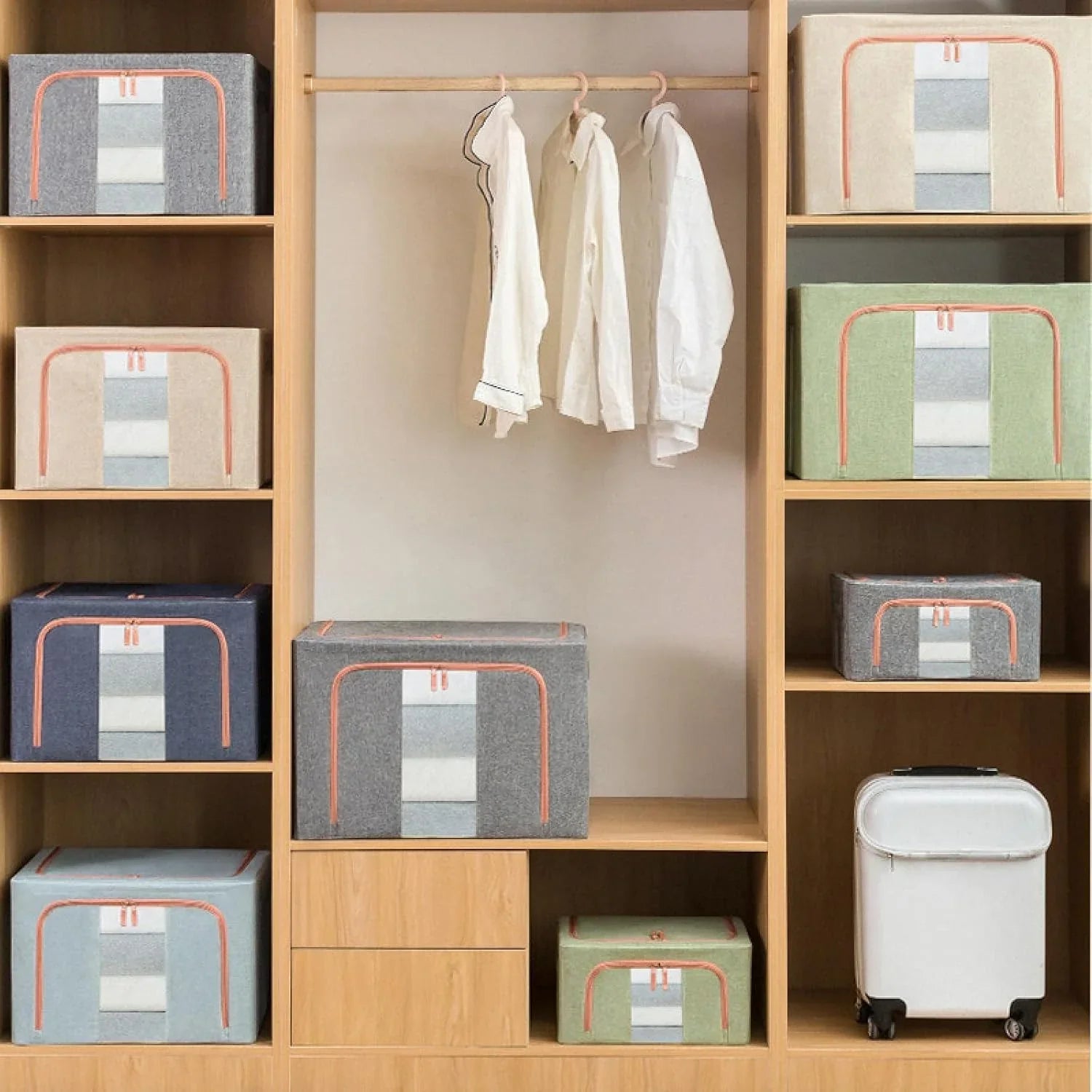 3 pack Large Clothes Storage Bins with Lids for Clothing, Bedding, Blankets, Toys (66L capacity - Beige)