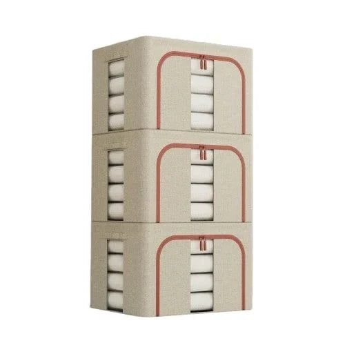 3 pack Large Clothes Storage Bins with Lids for Clothing, Bedding, Blankets, Toys (66L capacity - Beige)