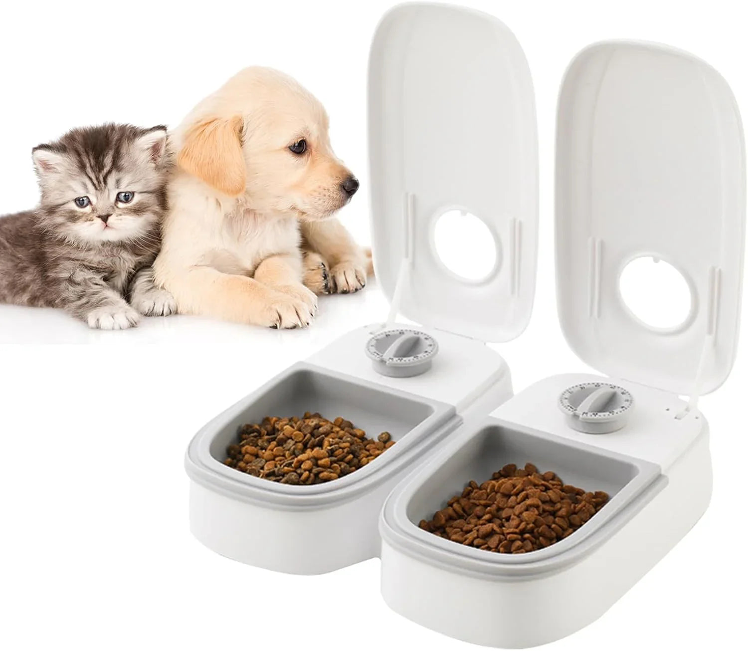 2 Meal Automatic Pet Feeder with Timer for Cat & Dog Wet & Dry Food (Dual Bowl 700ML)