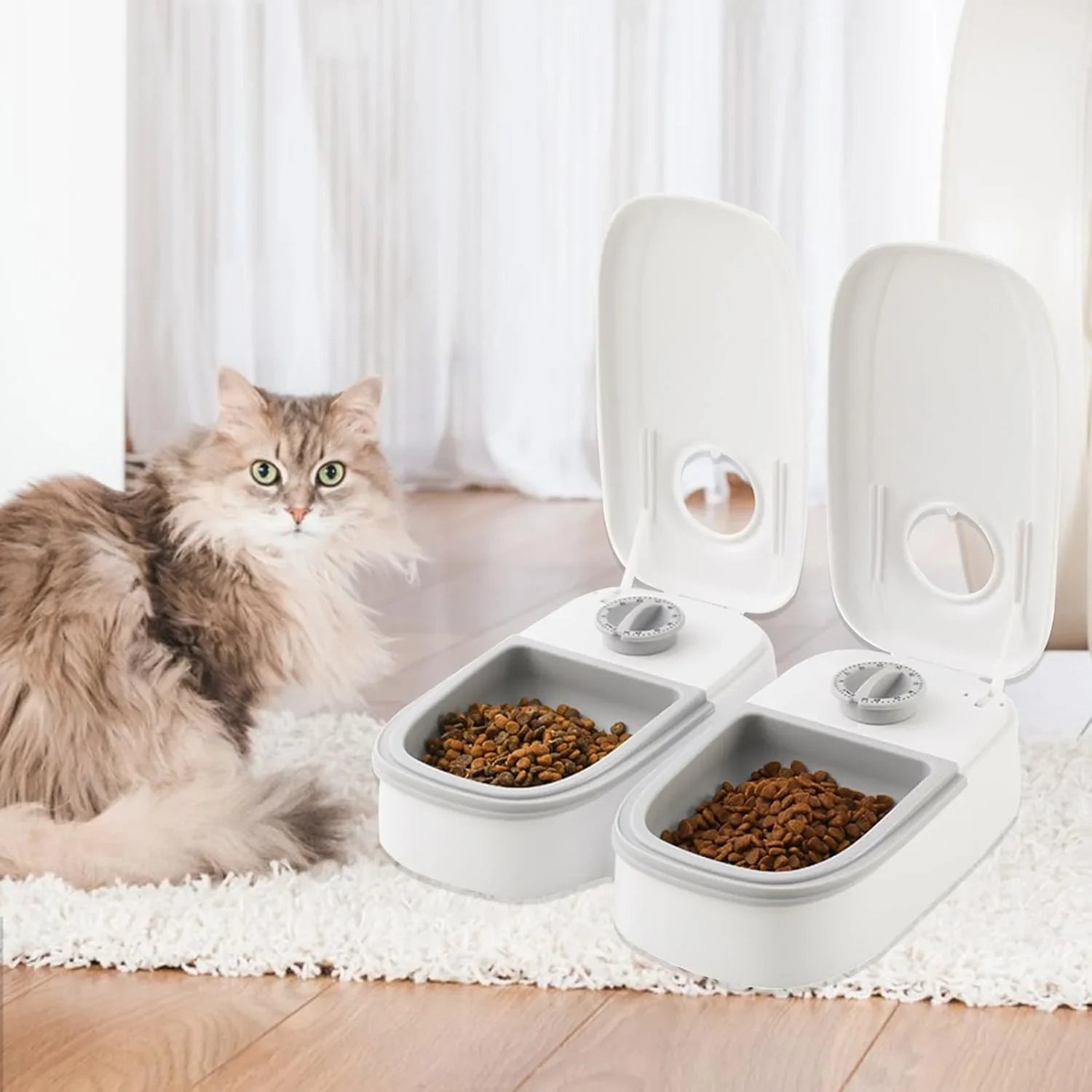 2 Meal Automatic Pet Feeder with Timer for Cat & Dog Wet & Dry Food (Dual Bowl 700ML)