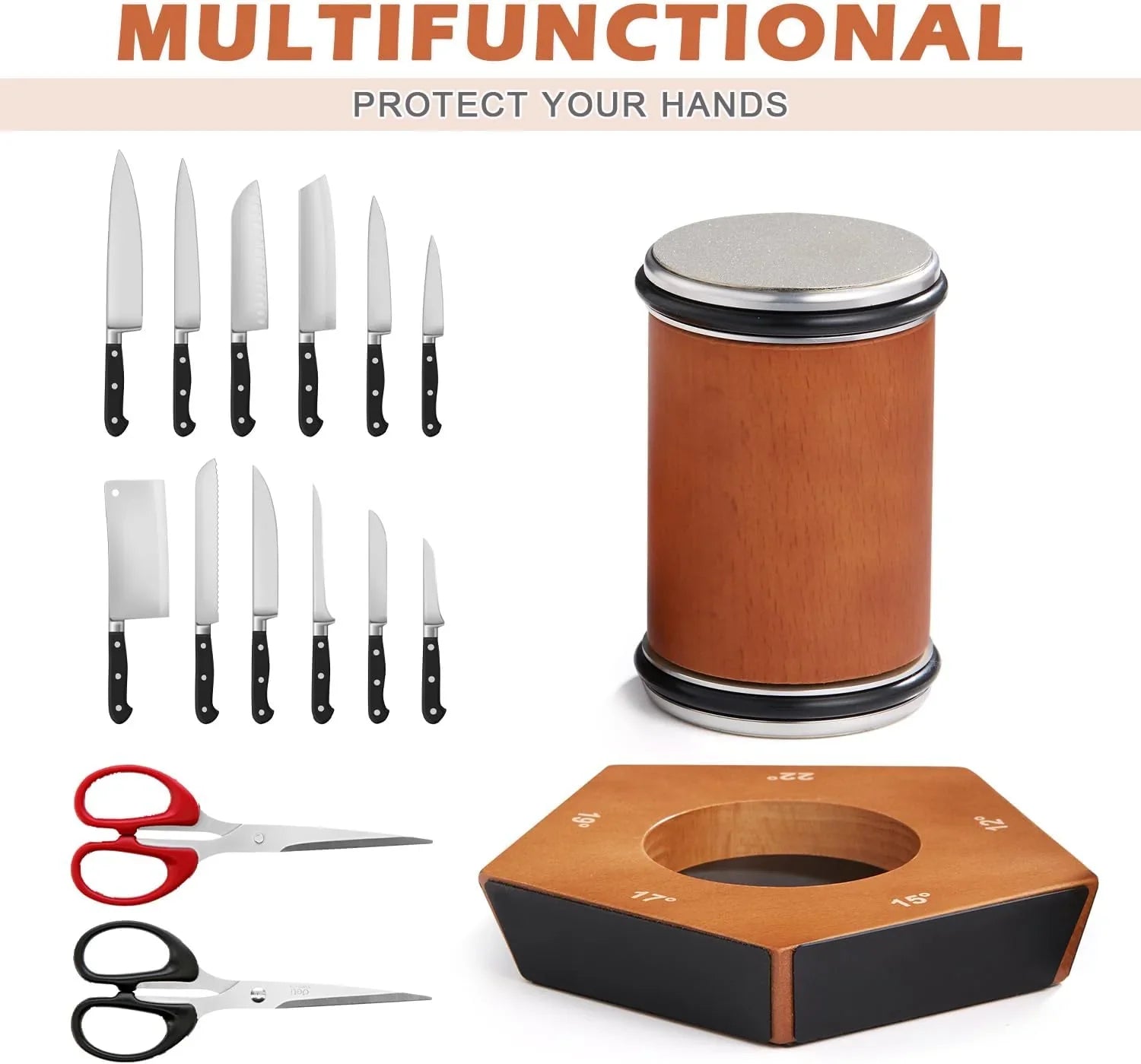 Rolling Knife Sharpener Kit with 5 Magnetic Angles (12°/15°/17°/19°/22°) for Chef & Home Kitchen Use