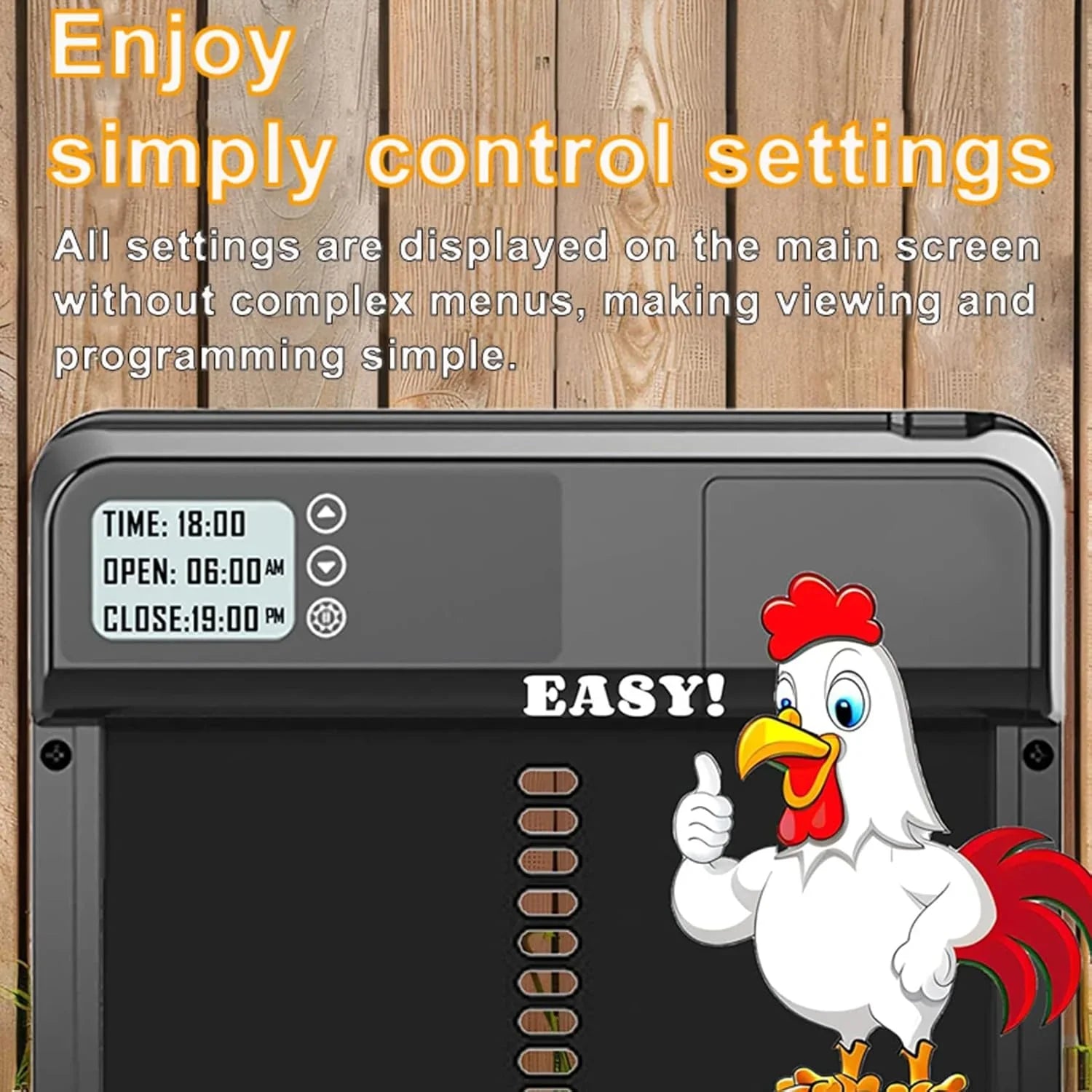 Automatic Chicken Coop Door with Timer & LCD Screen, Anti-Pinch Safety, Easy Battery Operation & Weatherproof for Outdoor Coops