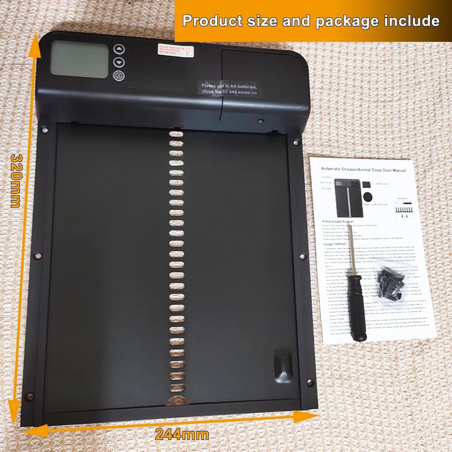 Automatic Chicken Coop Door with Timer & LCD Screen, Anti-Pinch Safety, Easy Battery Operation & Weatherproof for Outdoor Coops