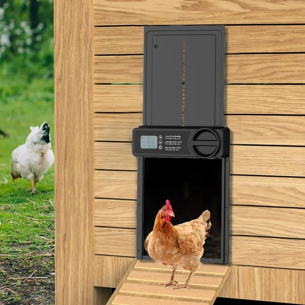 Automatic Chicken Coop Door Opener with Timer Control, Anti-Pinch Protection, LCD Display & Battery Powered for Backyard Chickens
