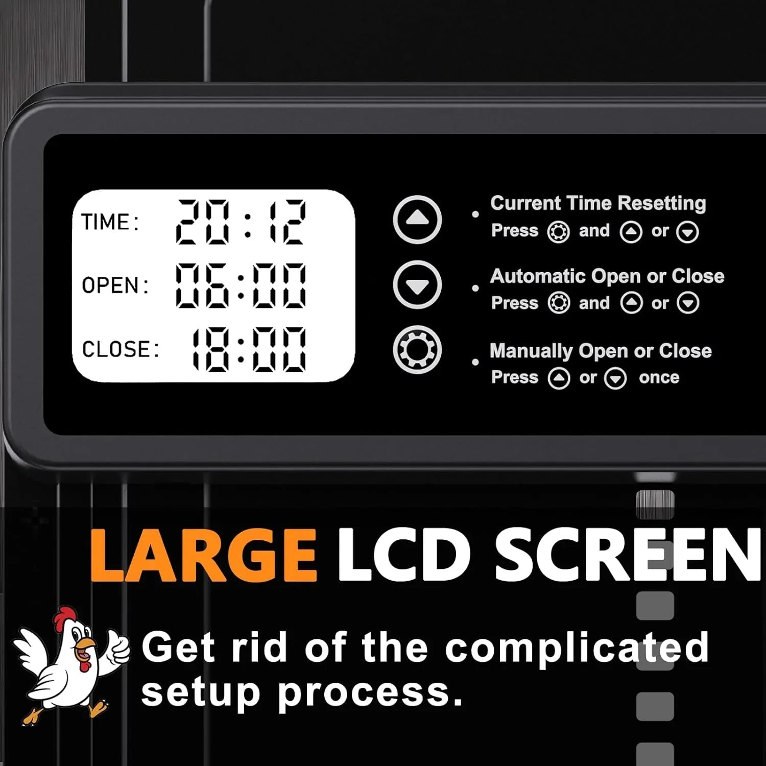 Automatic Chicken Coop Door Opener with Timer Control, Anti-Pinch Protection, LCD Display & Battery Powered for Backyard Chickens