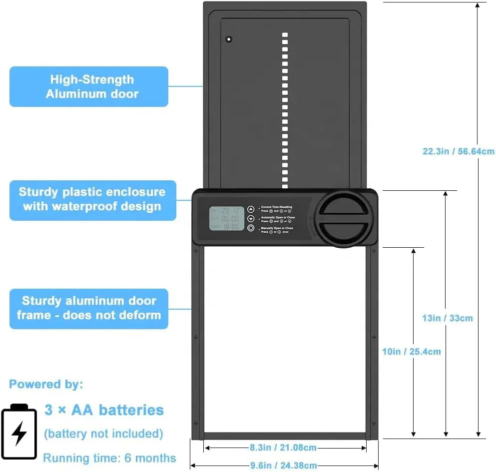 Automatic Chicken Coop Door Opener with Timer Control, Anti-Pinch Protection, LCD Display & Battery Powered for Backyard Chickens
