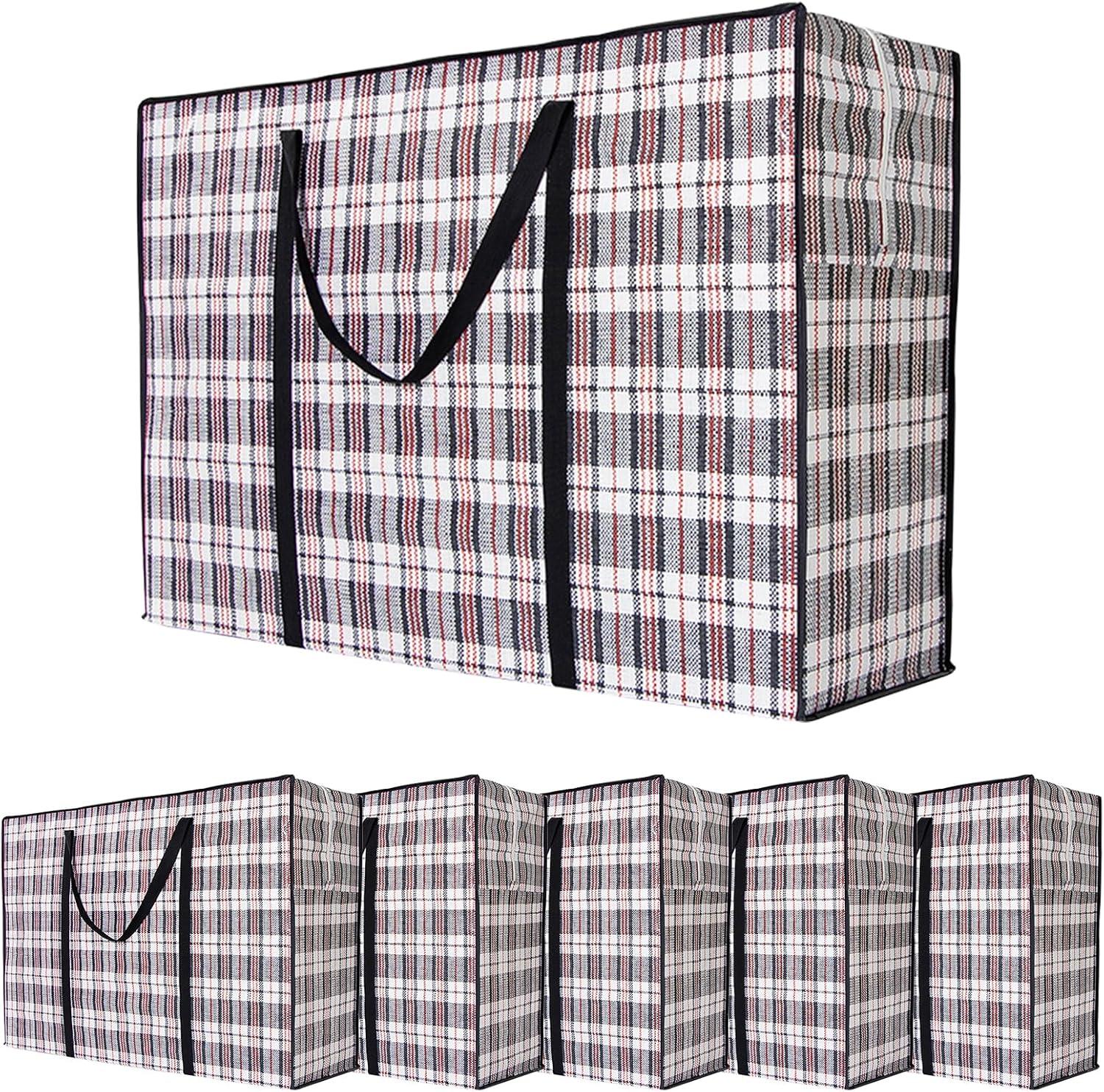 6 Pack Large Moving Storage Bags with Zipper & Handles for Clothes, Bedding, Blankets, Dorm & Travel (80x55x25cm)