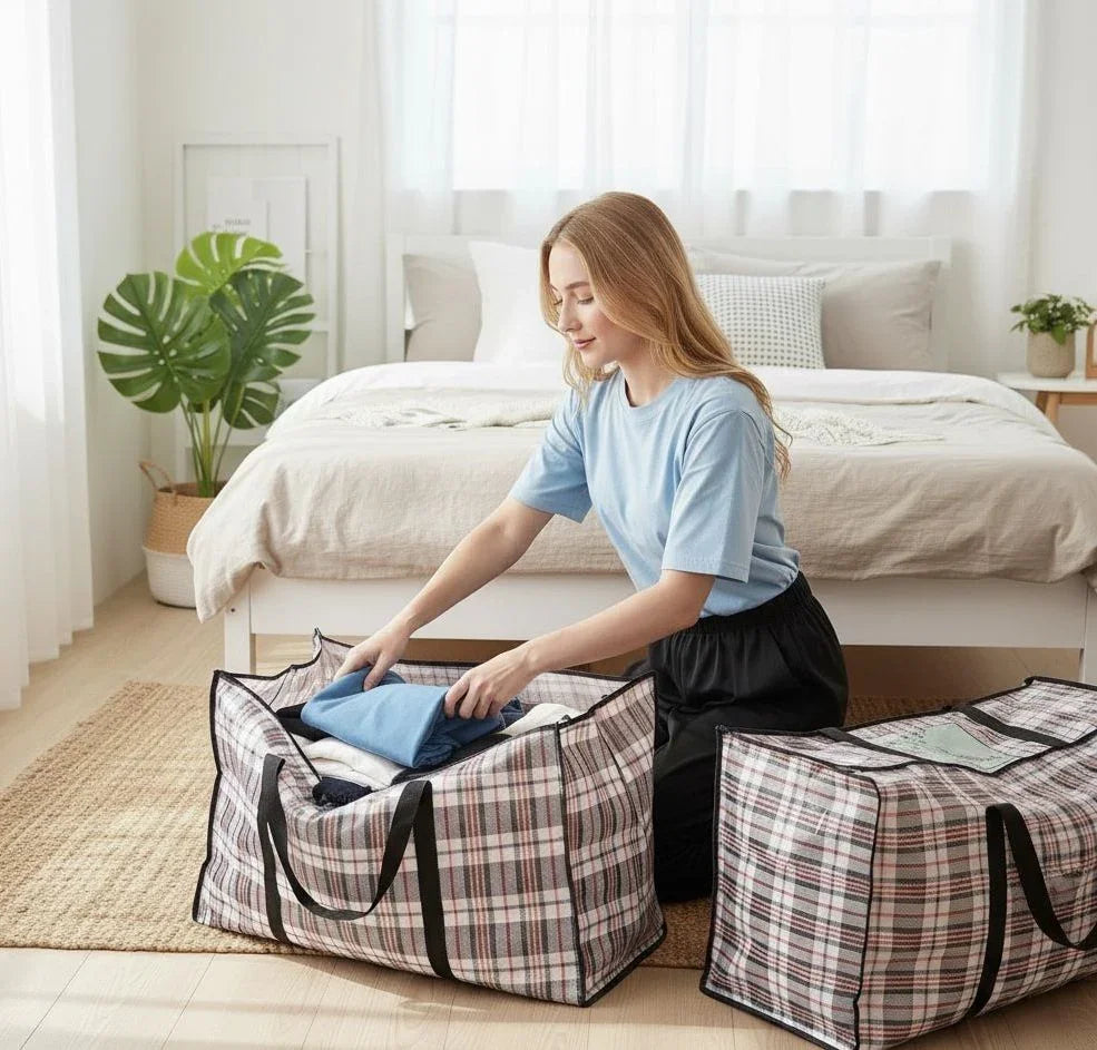 6 Pack Large Moving Storage Bags with Zipper & Handles for Clothes, Bedding, Blankets, Dorm & Travel (80x55x25cm)