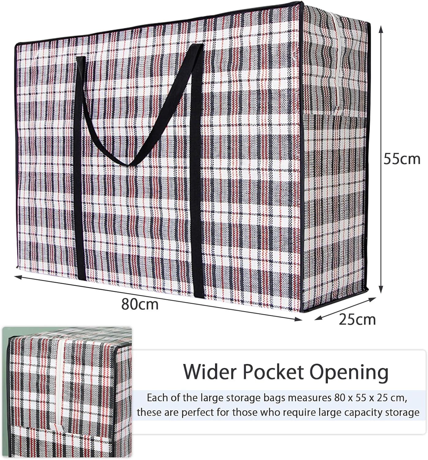 6 Pack Large Moving Storage Bags with Zipper & Handles for Clothes, Bedding, Blankets, Dorm & Travel (80x55x25cm)