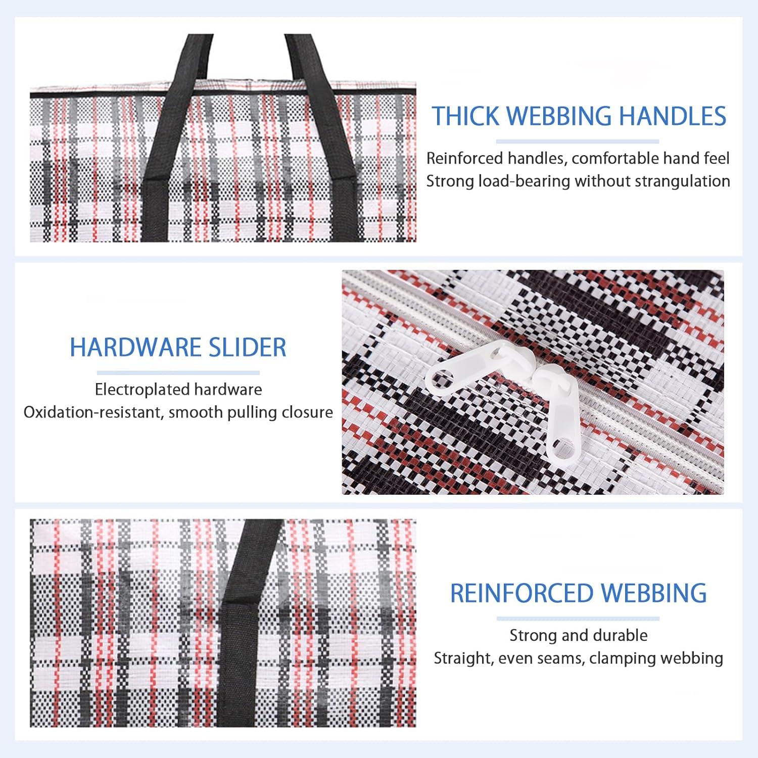 6 Pack Large Moving Storage Bags with Zipper & Handles for Clothes, Bedding, Blankets, Dorm & Travel (80x55x25cm)