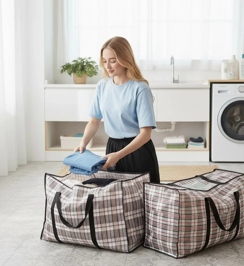 6 Pack Large Moving Storage Bags with Zipper & Handles for Clothes, Bedding, Blankets, Dorm & Travel (80x55x25cm)