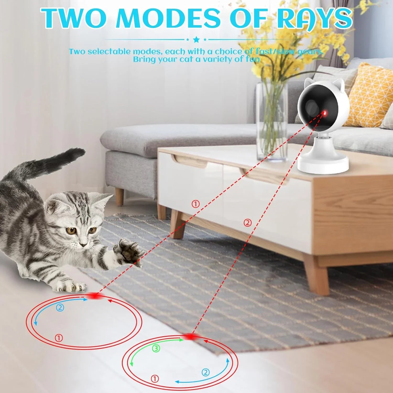 Interactive Laser Toy for Cats with Adjustable Angle, USB Rechargeable & 2 Speed Modes