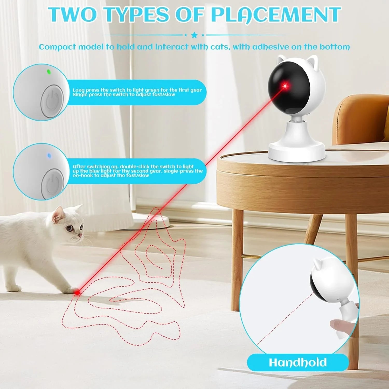 Interactive Laser Toy for Cats with Adjustable Angle, USB Rechargeable & 2 Speed Modes