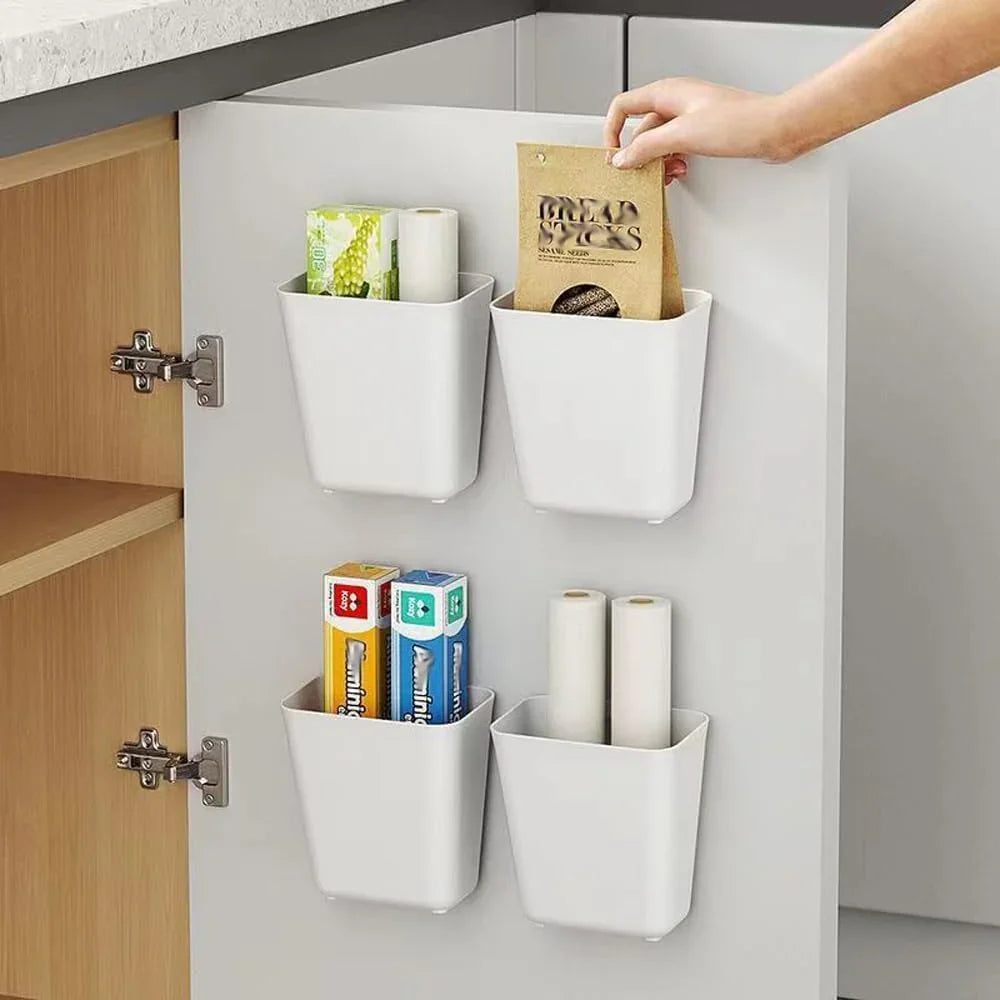 4‑Pack Self‑Adhesive Wall Storage Boxes for Kitchen, Bathroom & Cabinets