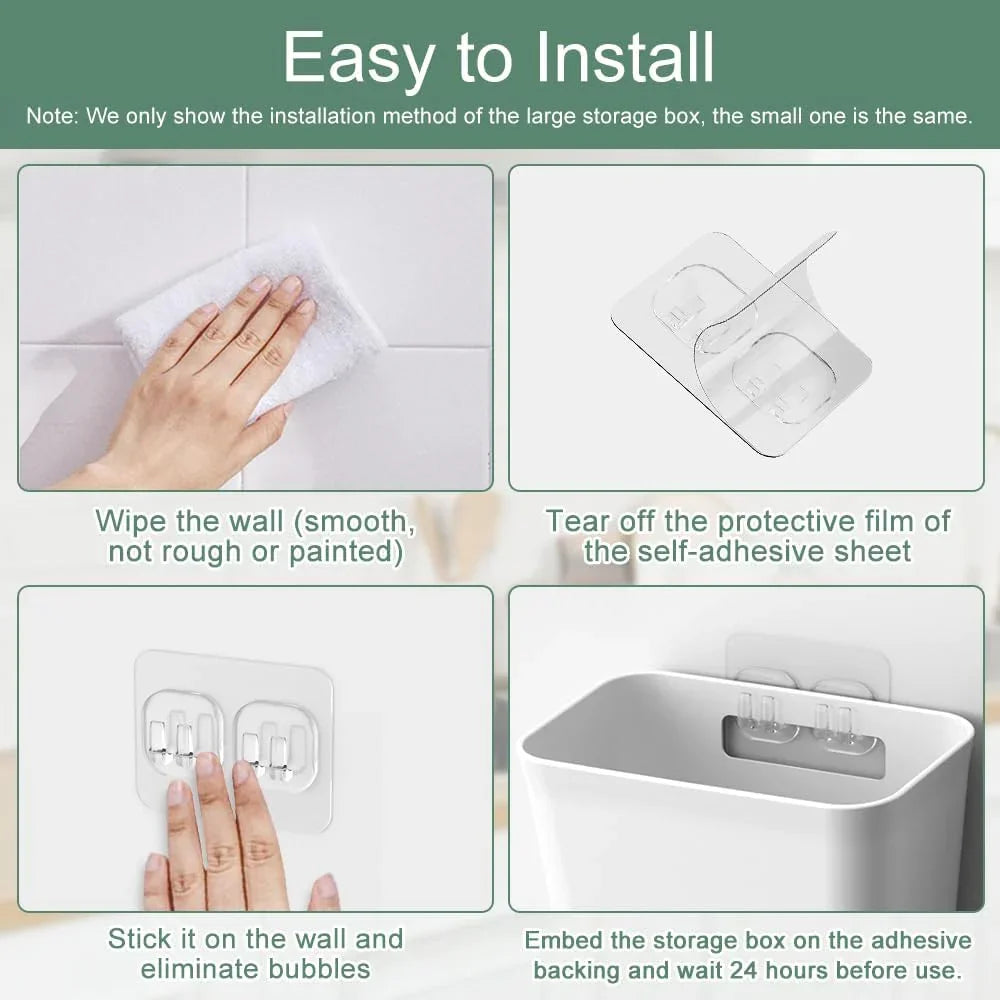 4‑Pack Self‑Adhesive Wall Storage Boxes for Kitchen, Bathroom & Cabinets