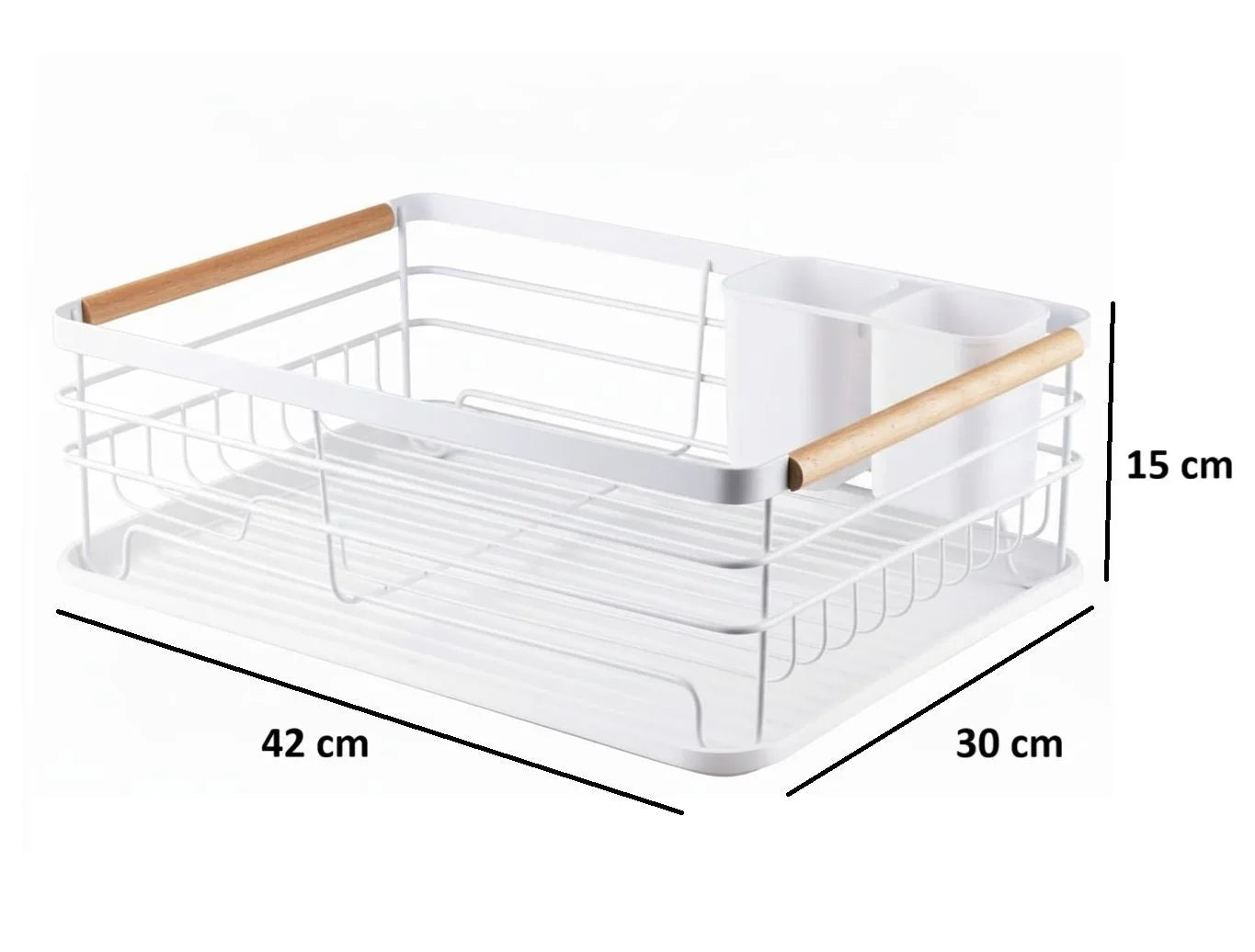 Dish Drying Rack Wooden Handles, Removable Cutlery Holder & Drainboard Kitchen Top