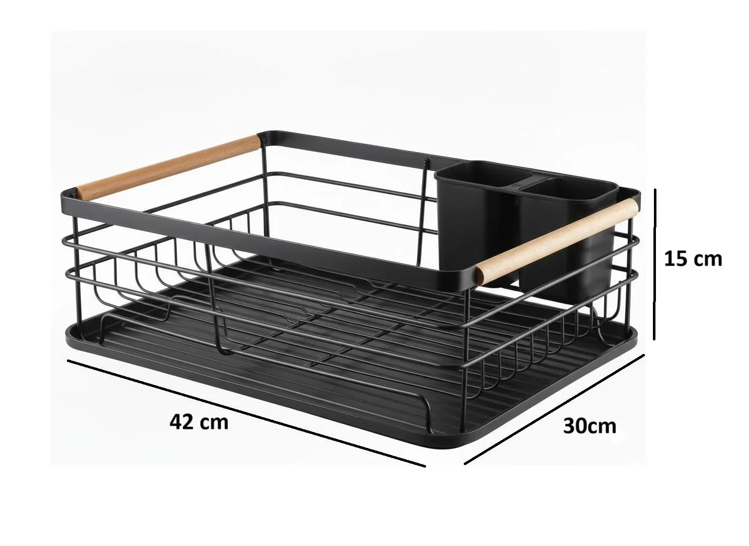 Dish Drying Rack Wooden Handles, Removable Cutlery Holder Drainboard Kitchen Countertop