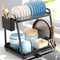 2-Tier Dish Drying Rack for Kitchen Countertop with Drainage Tray, Utensil Holder, Cutting Board Slot & Cup Hooks