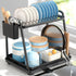 2-Tier Dish Drying Rack for Kitchen Countertop with Drainage Tray, Utensil Holder, Cutting Board Slot & Cup Hooks