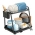 2-Tier Dish Drying Rack for Kitchen Countertop with Drainage Tray, Utensil Holder, Cutting Board Slot & Cup Hooks