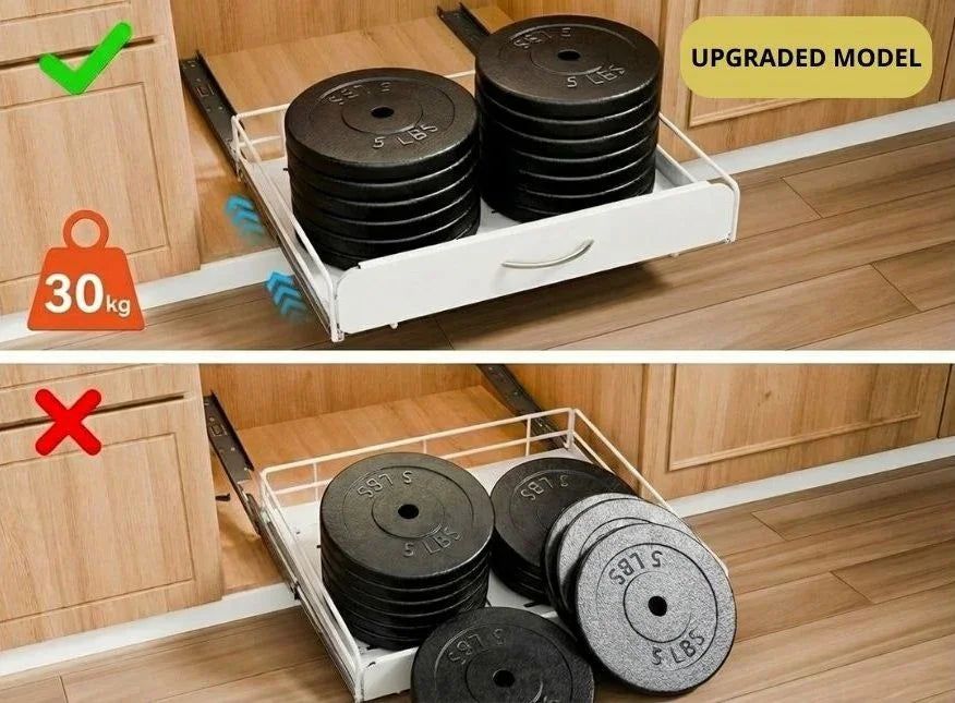 Pull Out Dish Rack for Kitchen Cabinet with Slide Out Drawer Organizer for Plates, Bowls & Utensils