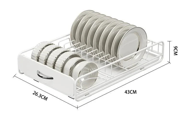 Pull Out Dish Rack for Kitchen Cabinet with Slide Out Drawer Organizer for Plates, Bowls & Utensils