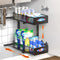 2 Tier Under Sink Organizer Pull Out Sliding Cabinet Storage Shelf with Height Adjustable for Kitchen, Bathroom or Laundry Room (Black)