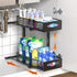 2 Tier Under Sink Organizer Pull Out Sliding Cabinet Storage Shelf with Height Adjustable for Kitchen, Bathroom or Laundry Room (Black)