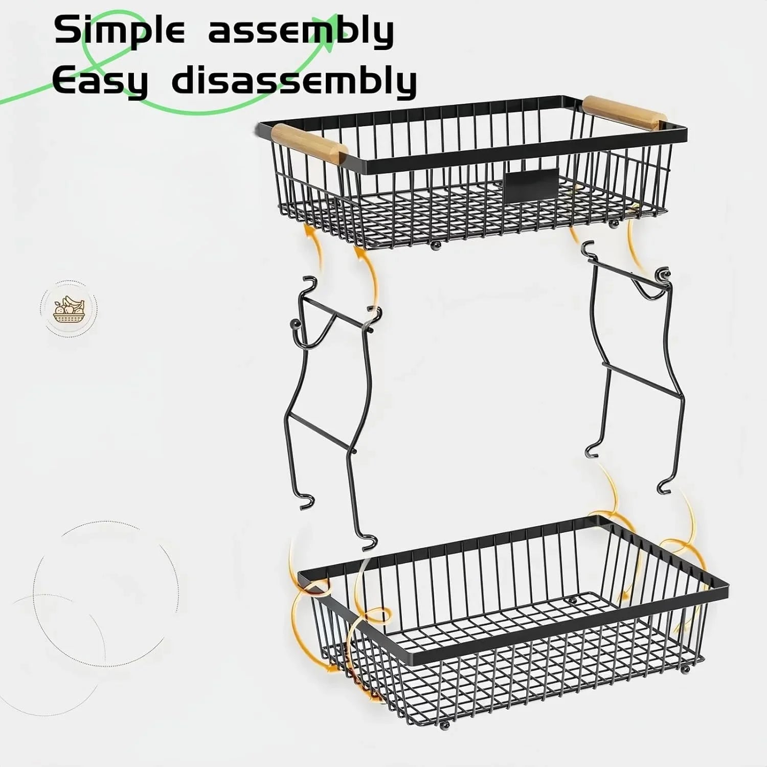 2-Tier Fruit Basket Metal Storage Bowl Kitchen Counter Organizer with Handles for Fruits, Vegetables, Snacks & Bread