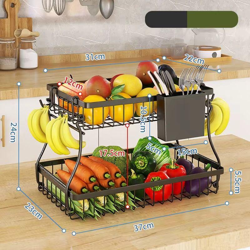 2-Tier Fruit Basket Metal Storage Bowl Kitchen Counter Organizer with Handles for Fruits, Vegetables, Snacks & Bread