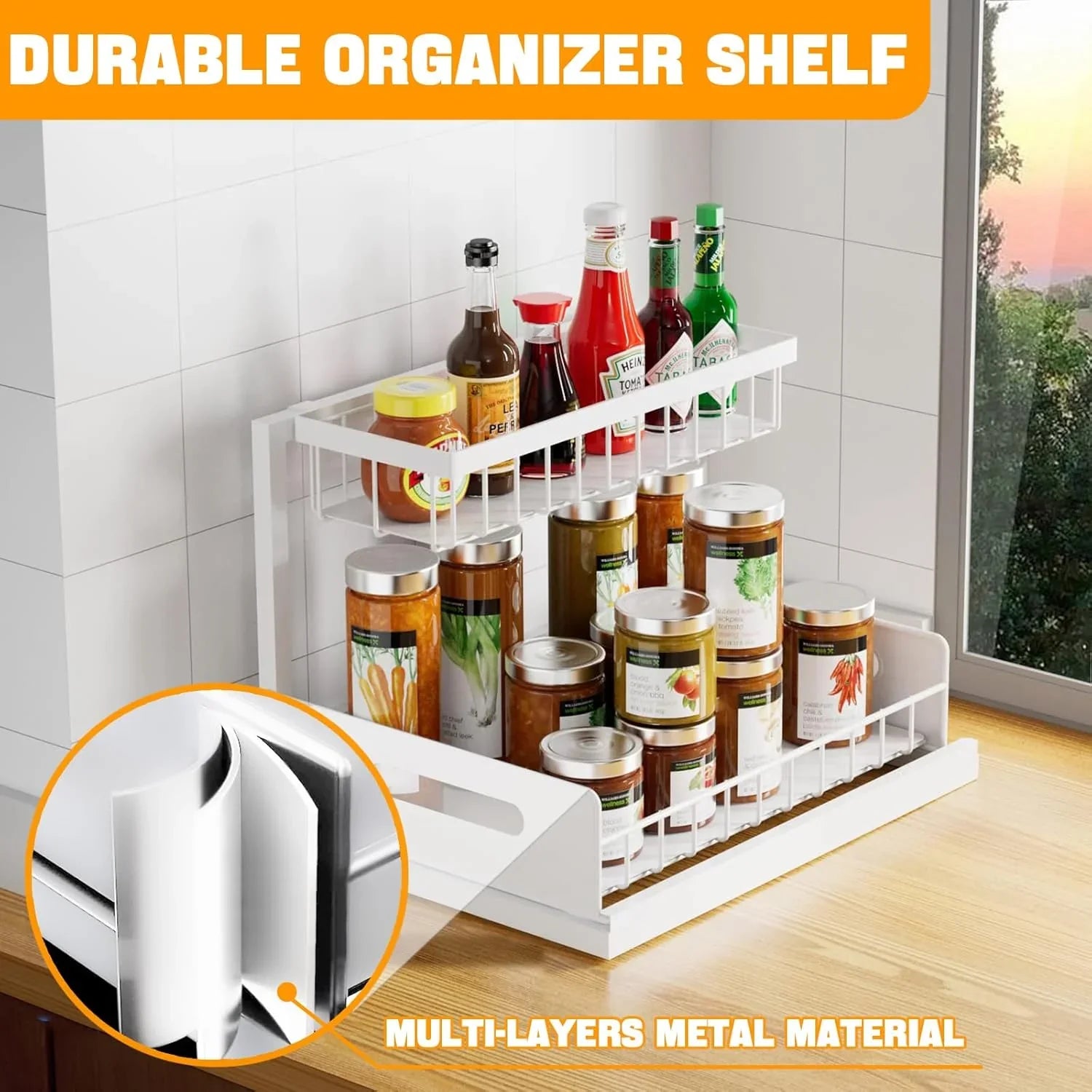 2 Tier Under Sink Organiser with Sliding Drawers for Kitchen & Bathroom