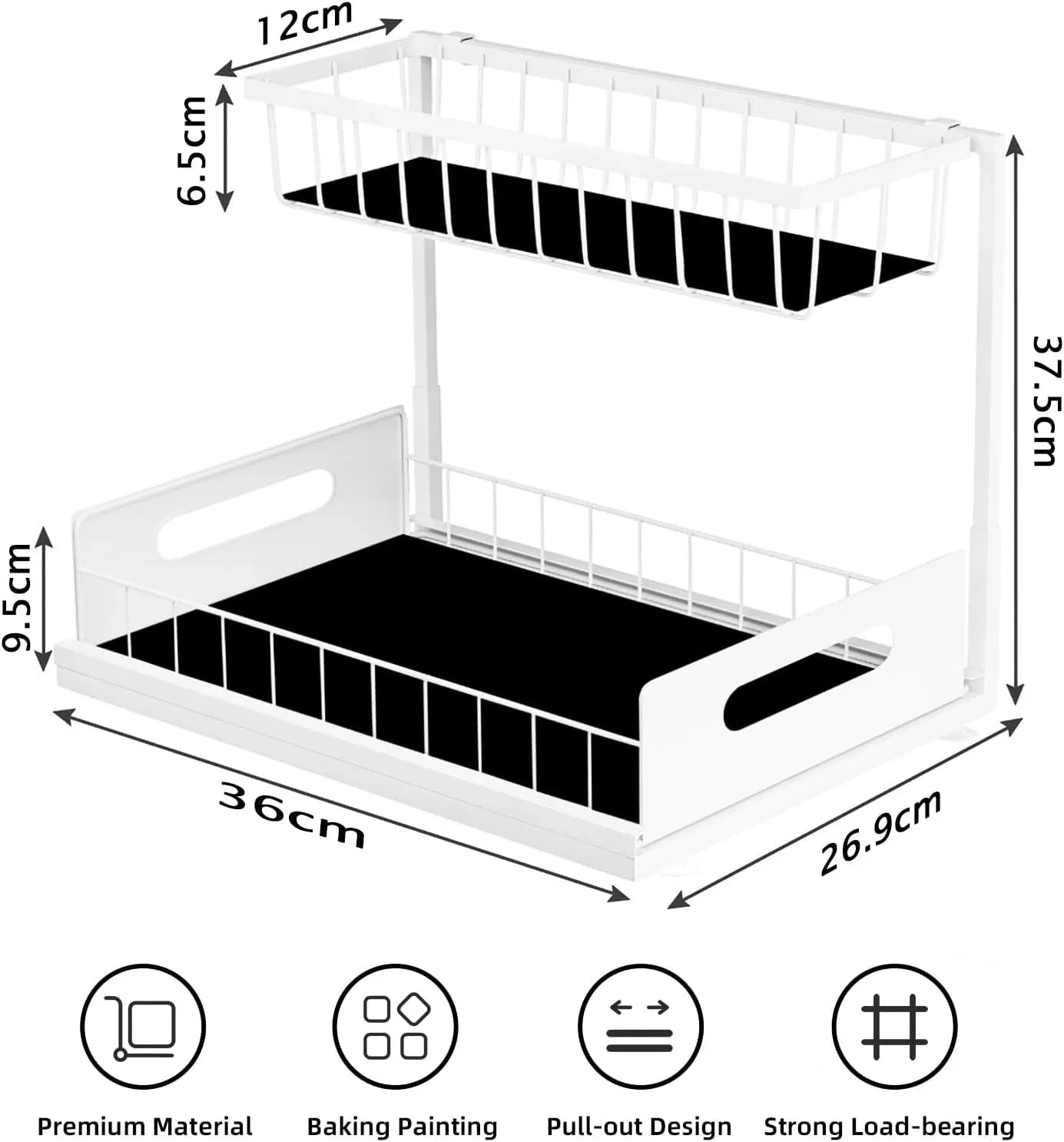 2 Tier Under Sink Organiser with Sliding Drawers for Kitchen & Bathroom