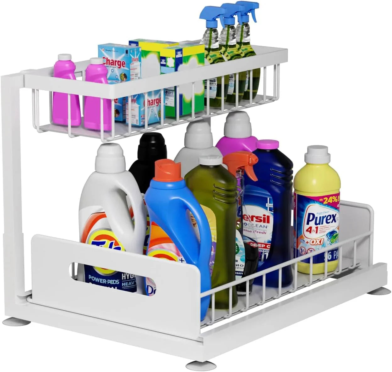 2 Tier Under Sink Organiser with Sliding Drawers for Kitchen & Bathroom