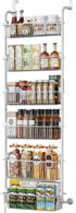6-Tier Over the Door Organizer Heavy-Duty Metal Pantry Rack with Hanging Baskets for Home Kitchen Storage & Bathroom Door Organization (White)