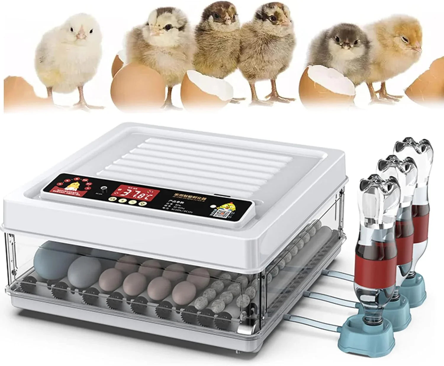 70 Egg Incubator with Automatic Turning, LED Display, Humidity & Temperature Control, Auto Water System & Built-in Egg Candler for Chicken, Duck, Quail, Goose