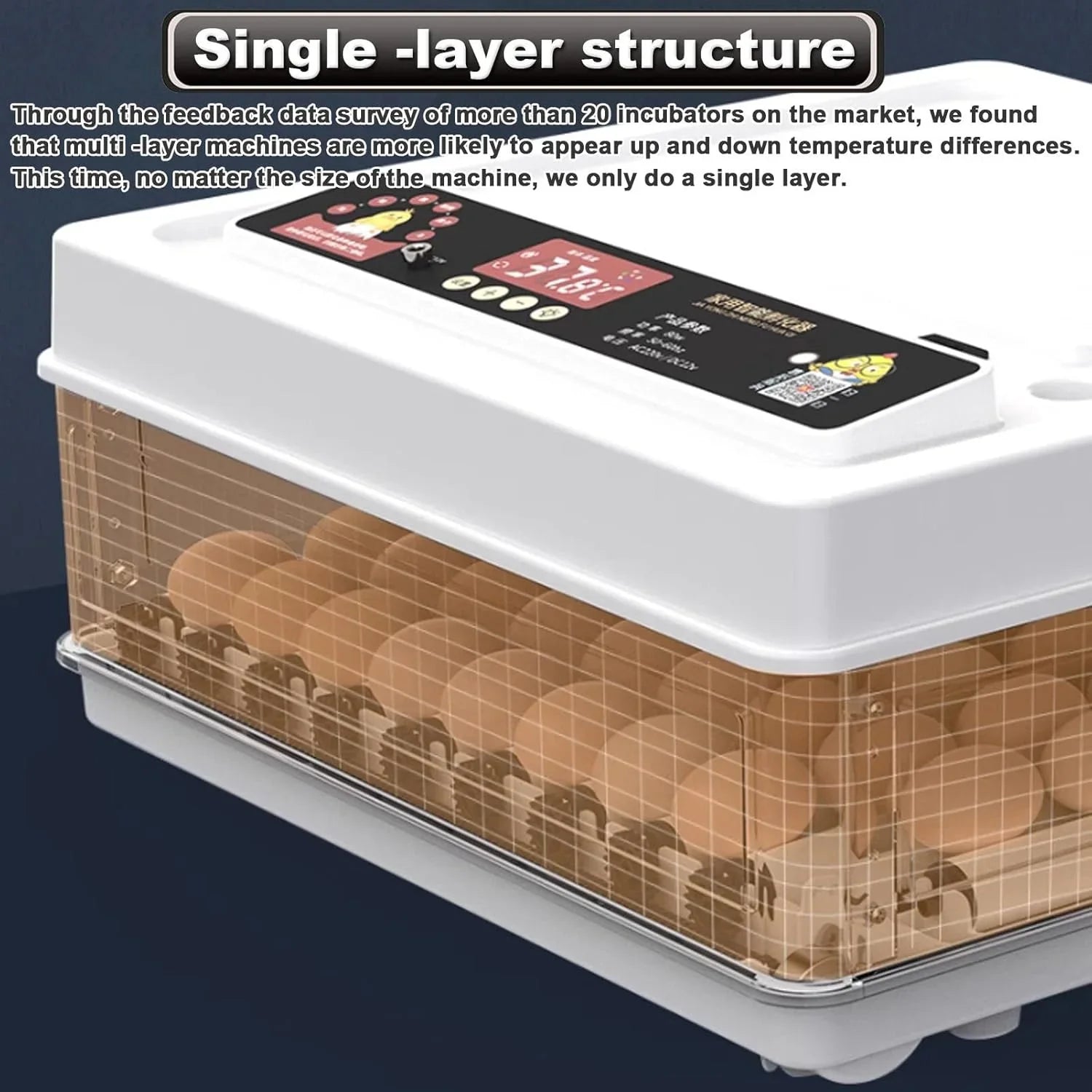 70 Egg Incubator with Automatic Turning, LED Display, Humidity & Temperature Control, Auto Water System & Built-in Egg Candler for Chicken, Duck, Quail, Goose