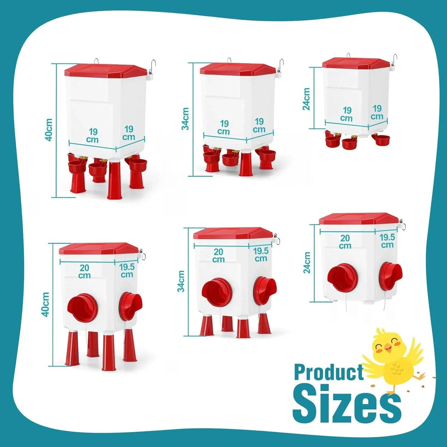 Automatic Chicken Feeder Waterer Set with 8KG Food 7L Water Capacity for Coop, Chickens, Ducks, Quails (Red)