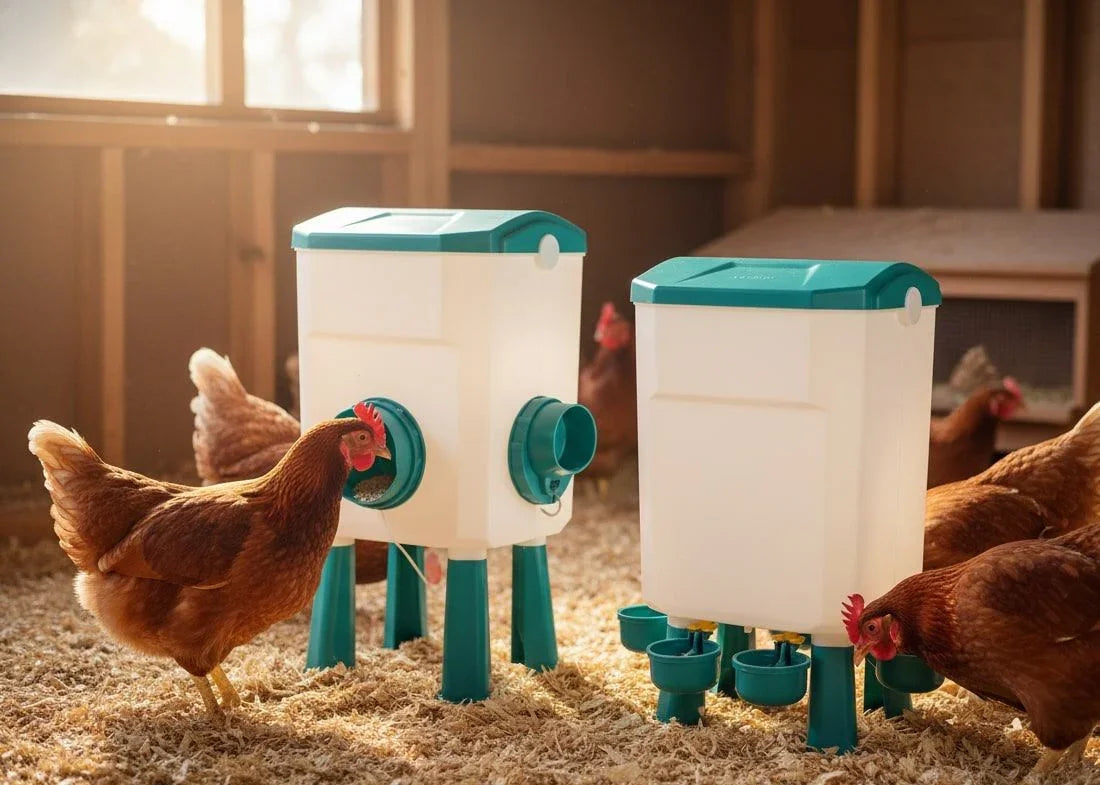 Automatic Chicken Feeder Waterer Set with 8KG Food 7L Water Capacity for Coop, Chickens, Ducks, Quails (Blue)