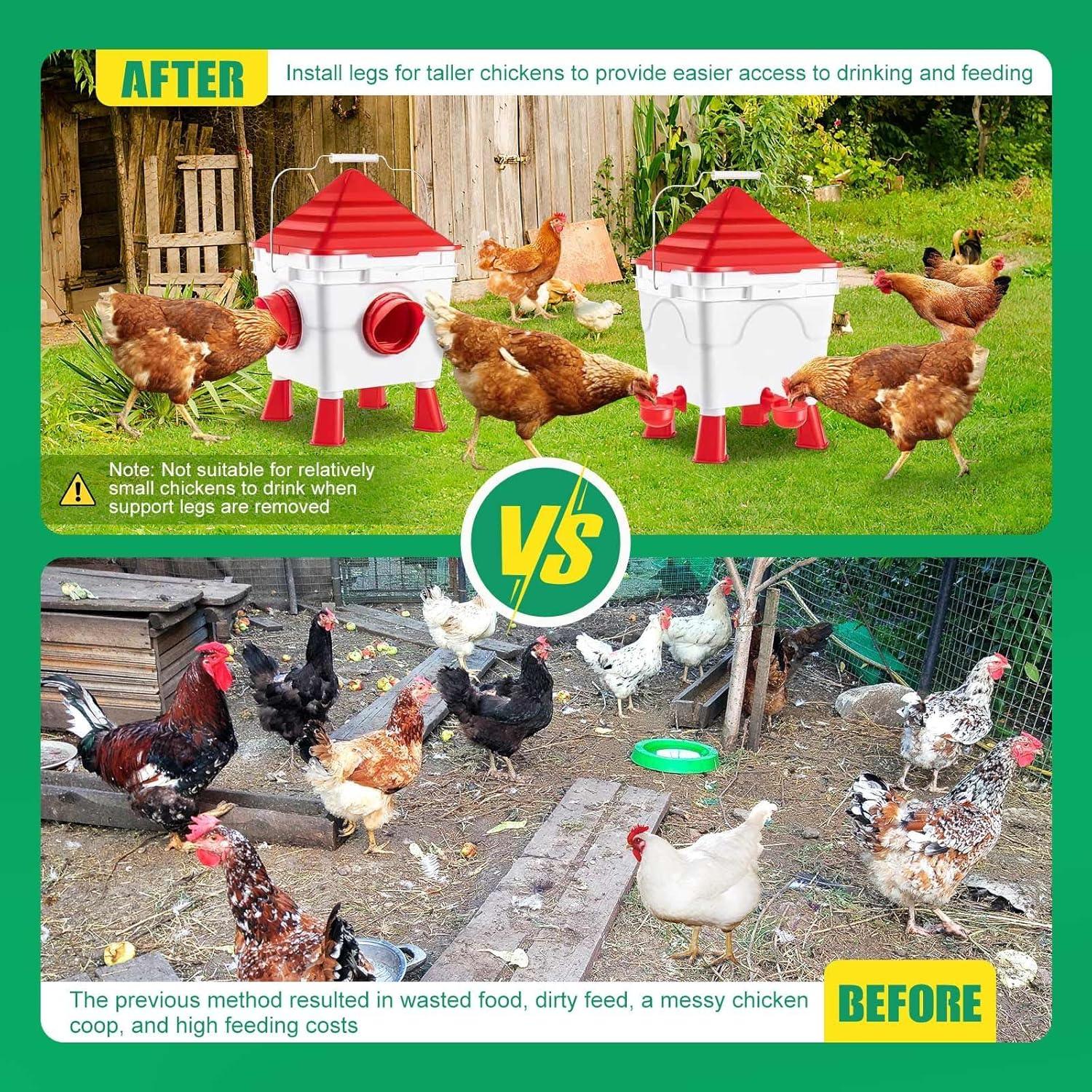 Chicken Feeder Waterer Set, Automatic Gravity Dispenser with 8KG Food & 8L Water Capacity, 4 Ports & Cups, Clean Poultry Feeding for Coop, Duck, Quail, Hen