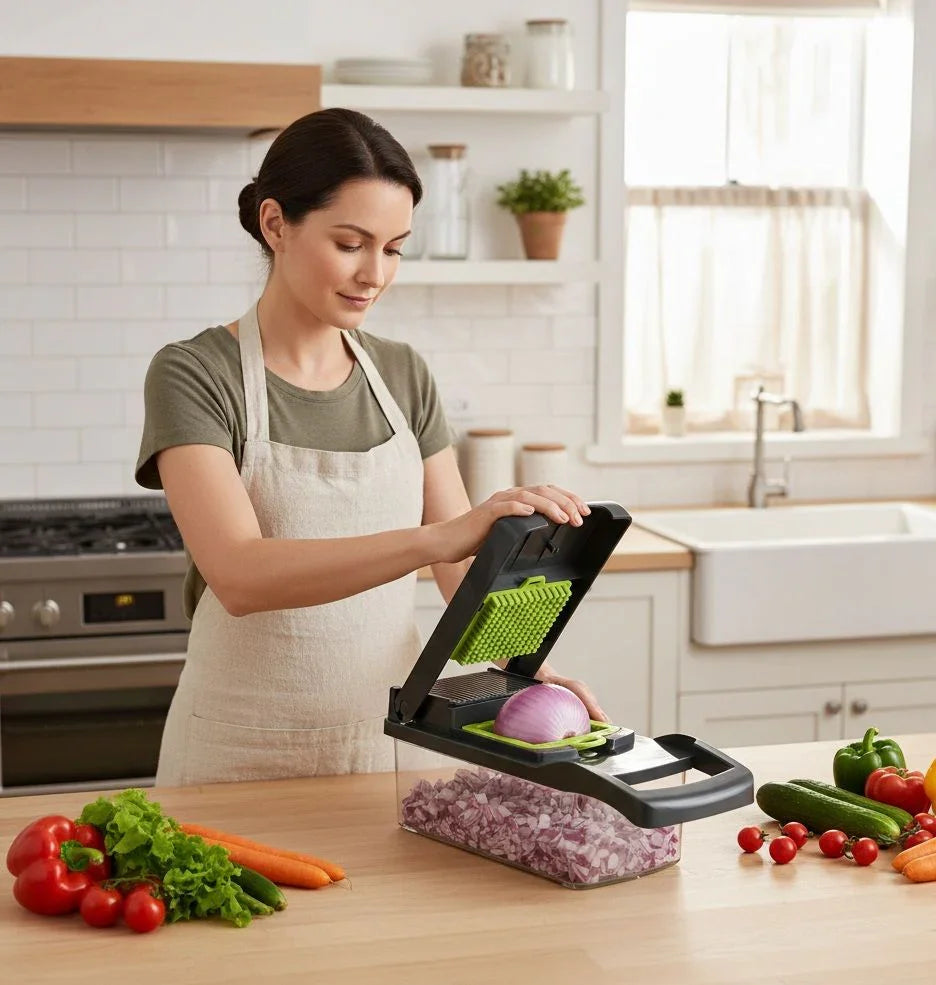 Multifunctional Mandoline Vegetable Chopper 16-in-1 with Stainless Steel Blades, Storage Container & Hand Guard for Fruits & Veggies
