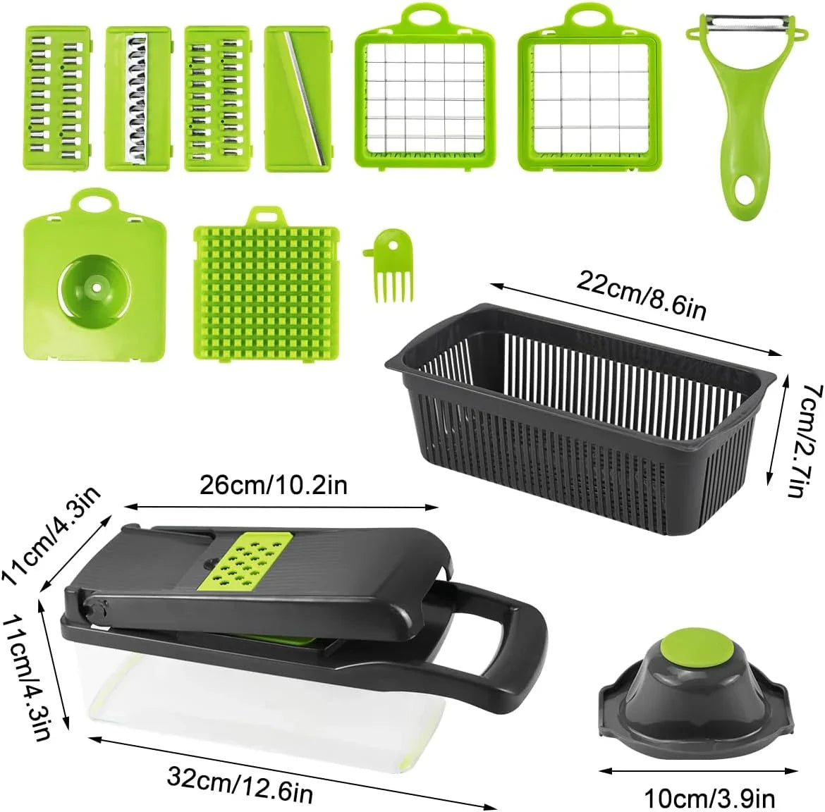 Multifunctional Mandoline Vegetable Chopper 16-in-1 with Stainless Steel Blades, Storage Container & Hand Guard for Fruits & Veggies